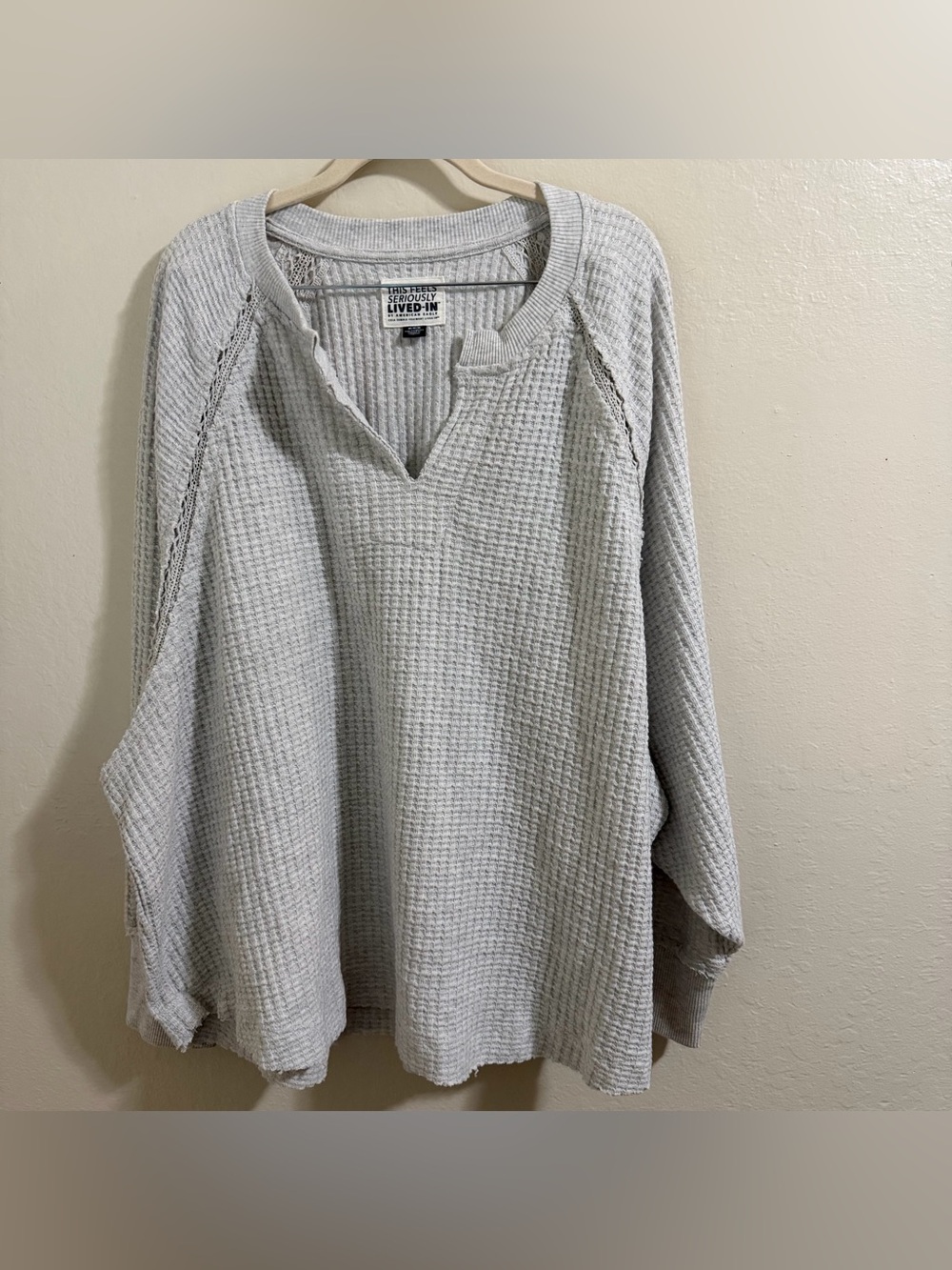 American Eagle Seriously Lived-In Waffle Knit Lace Sweatshirt M oversized